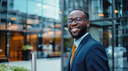 Happy african american young businessman in formal suit wearing, Smiling confident black guy