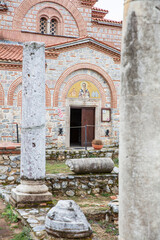 Macedonian landmark, the Holy historic church Sveti Naum on the coast of lake Ohrid - 755892403