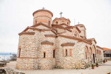 Macedonian landmark, the Holy historic church Sveti Naum on the coast of lake Ohrid - 755892656