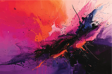 Pink, purple, and orange hues swirl in abstract patterns, evoking a sense of movement and whimsy