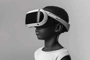 Boy Wearing VR Glasses, A young boy wearing virtual reality (VR) glasses, exploring immersive digital experiences.