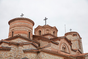 Macedonian landmark, the Holy historic church Sveti Naum on the coast of lake Ohrid - 755894246
