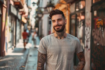 Fototapeta premium A man with tattoos on his arms