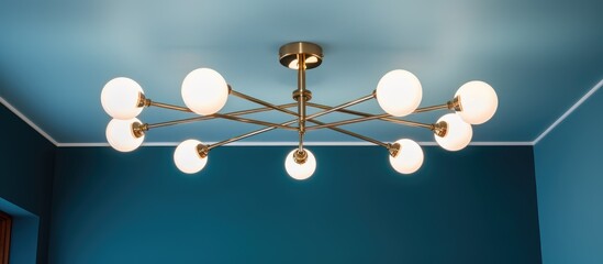 Modern Ceiling Lights with Retro Style Decor on Blue Background.