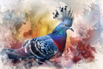 Victoria crowned pigeon, watercolor, bird