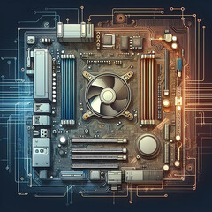 Fototapeta premium computación, tecnología, circuito, junta, electrónica, motherboard, astilla, electrónica, aparatos, ferreteria, procesador, electricas, industrias, digital, cpu, macro, resistor, componente, transisto