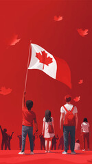 Fototapeta premium uly 1st - Happy Canada day illustration of People with Canada flag