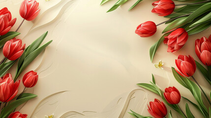 Vibrant Tulips in a Soft Pastel Cream Garden - Spring Blossoms for Romantic Bouquets and Elegant Decorations