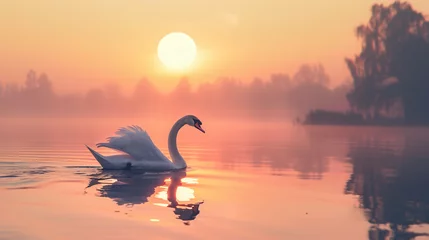 Foto op Aluminium Swan gliding gracefully across a tranquil lake © Tariq