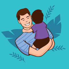 Illustration of man hugging his son. Ideal for Father's Day