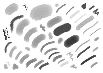 Watercolor and acrylic grunge strokes on transparent background. Hand drawn monochrome illustration