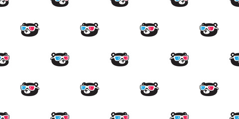 bear polar seamless pattern sunglasses 3d glasses movie film fancy eyewear vector teddy pet doodle cartoon gift wrapping paper tile background repeat wallpaper illustration scarf isolated design © CNuisin