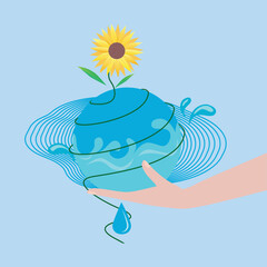 Water's Day. Water day, hand holding a blue world
