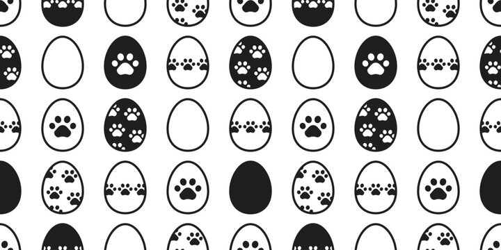 easter egg seamless pattern dog paw footprint vector chicken doodle pet cartoon symbol tile background gift wrapping paper repeat wallpaper illustration design