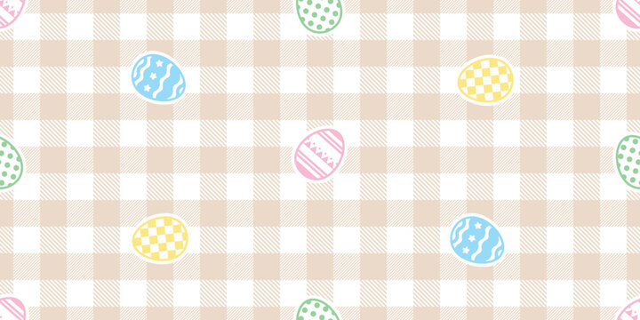 easter egg seamless pattern tartan plaid vector chicken doodle pet cartoon symbol polka dot striped checked pastel gift wrapping paper tile background repeat wallpaper illustration design