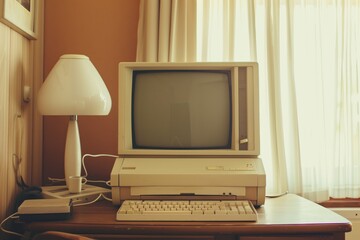interior of a room with a old personal computer