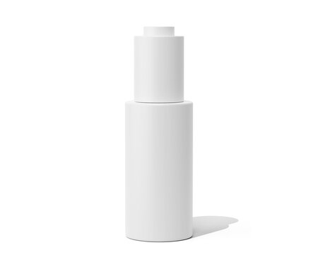Blank white cosmetic flat cap dropper bottle Isolated On Transparent Background. cosmetic packaging. 3D Render.