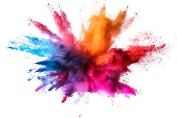 Explosion splash of colorful powder isolated on a transparent background