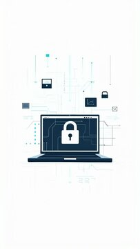 Minimalistic laptop with cybersecurity concept on light background. Digital protection and network security illustration for web design and educational material.