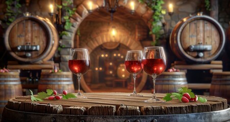 Three Glasses of Wine on Wooden Table