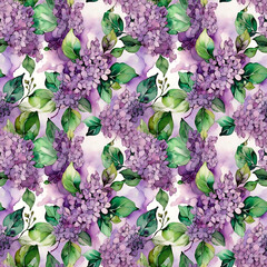 seamless pattern lilac flowers on a branch, white background