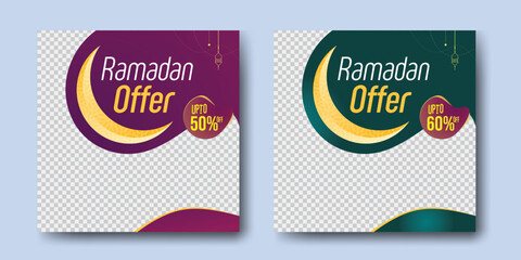 Ramadan social media post template design.Ramadan sale 50% off template. Ramadan vector template