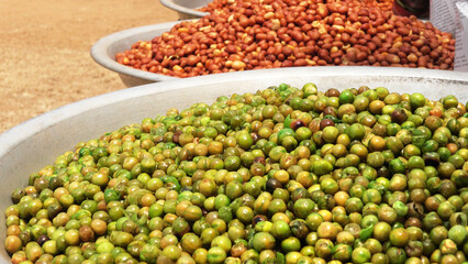 Roasted nuts ready for sale in a street shop