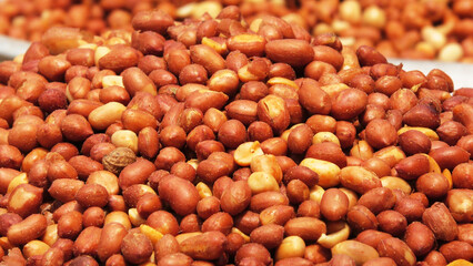 Roasted nuts ready for sale in a street shop