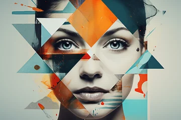 Foto op Plexiglas Generative AI picture Abstract modern art collage portrait of young woman man Trendy paper collage composition © deagreez