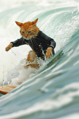Kitty surfer catching the big wave.