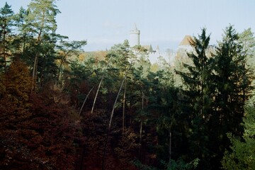 Kokorin Castle in Czechia on 12. November 2023 on colour film photo -  blurriness and noise of scanned 35mm film were intentionally left in image
