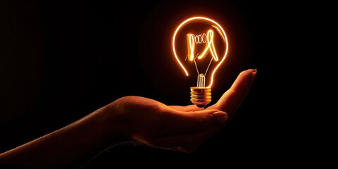 Human hand holding a light bulb for innovation and ideas
