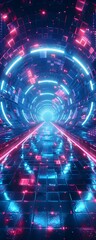 Abstract Futuristic Tunnel with Neon Lights, To convey a sense of advanced technology and transportation in a futuristic setting