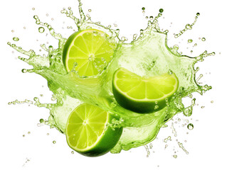 Lime liquid wave splash water isolated on transparent background, transparency image, removed background