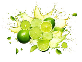 Lime liquid wave splash water isolated on transparent background, transparency image, removed background