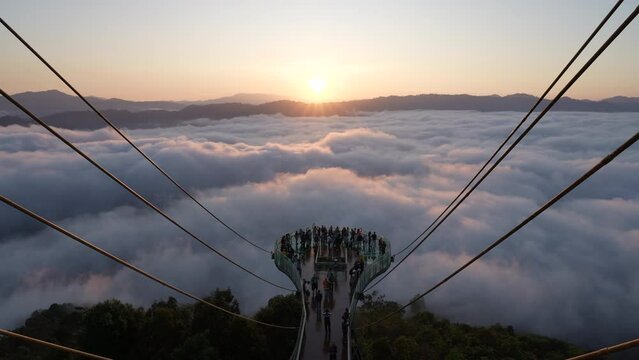 time lapse Skywalk Aiyerweng First light at Aiyerweng Aiyerweng Subdistrict, Betong District, Yala Province, Betong, Thailand, Yala Province of Thailand.