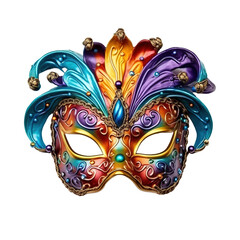Colorful Mardi Gras mask on white or transparent background