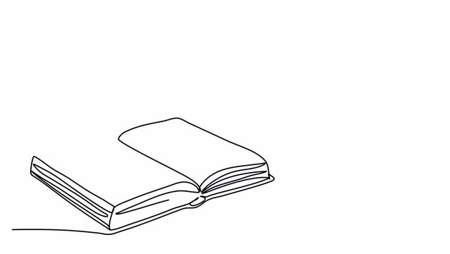 Open book, one line drawing animation. Video clip with alpha channel.