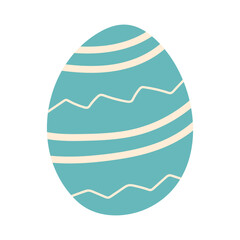 Blue Hand drawn Easter Egg. Doodle style Shell decorated with leaves and branch. Simple cute icons and elements for posters and holiday banners