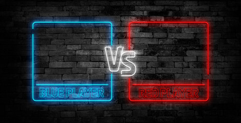 Versus screen design in neon style. Neon banner Announcement of two fighters. Blue futuristic neon...