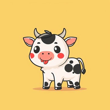 Cute animated kawaii cow. Modern animation style icon isolated on solid background