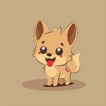Cute animated kawaii coyote. Modern animation style icon isolated on solid background
