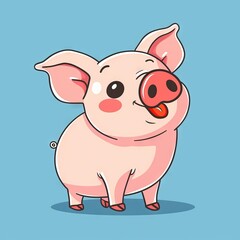 Cute animated kawaii pig. Modern animation style icon isolated on solid background