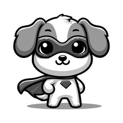 cartoon character of dog super hero - black and white (artwork 2)