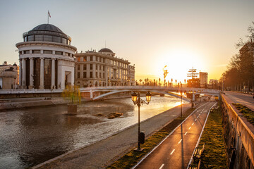 Archaeological Museum of Macedonia and Bridge of the Civilizations in downtown of Skopje