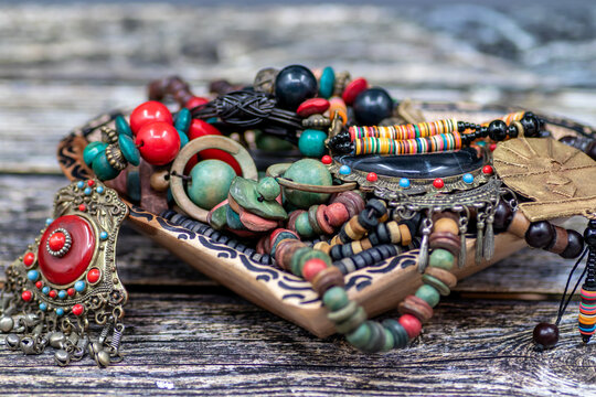 Traditional African tribal colorful necklaces and bracelets, private collection from Uganda, Kenya, Cameroon and Senegal