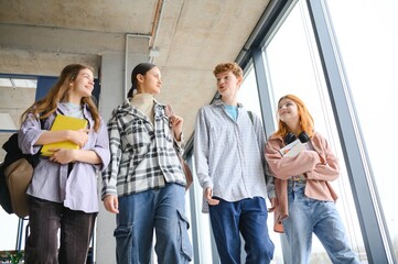 Obraz premium group of college students walking to lecture hall