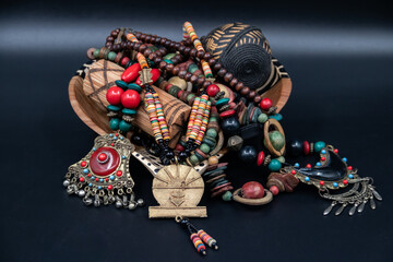 Traditional African tribal colorful necklaces and bracelets, private collection from Uganda, Kenya, Cameroon and Senegal