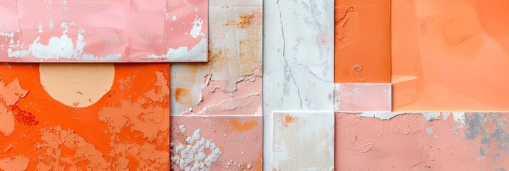 Contemporary art, geometric texture abstraction in orange and white colors. Advertising of finishing materials, various structures, renovation, design, art