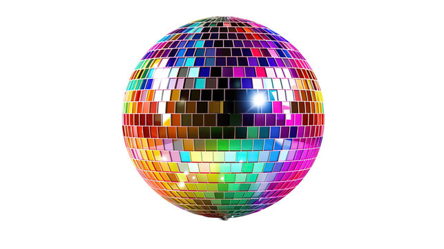 Colorful Disco ball multi colored party on white or transparent background